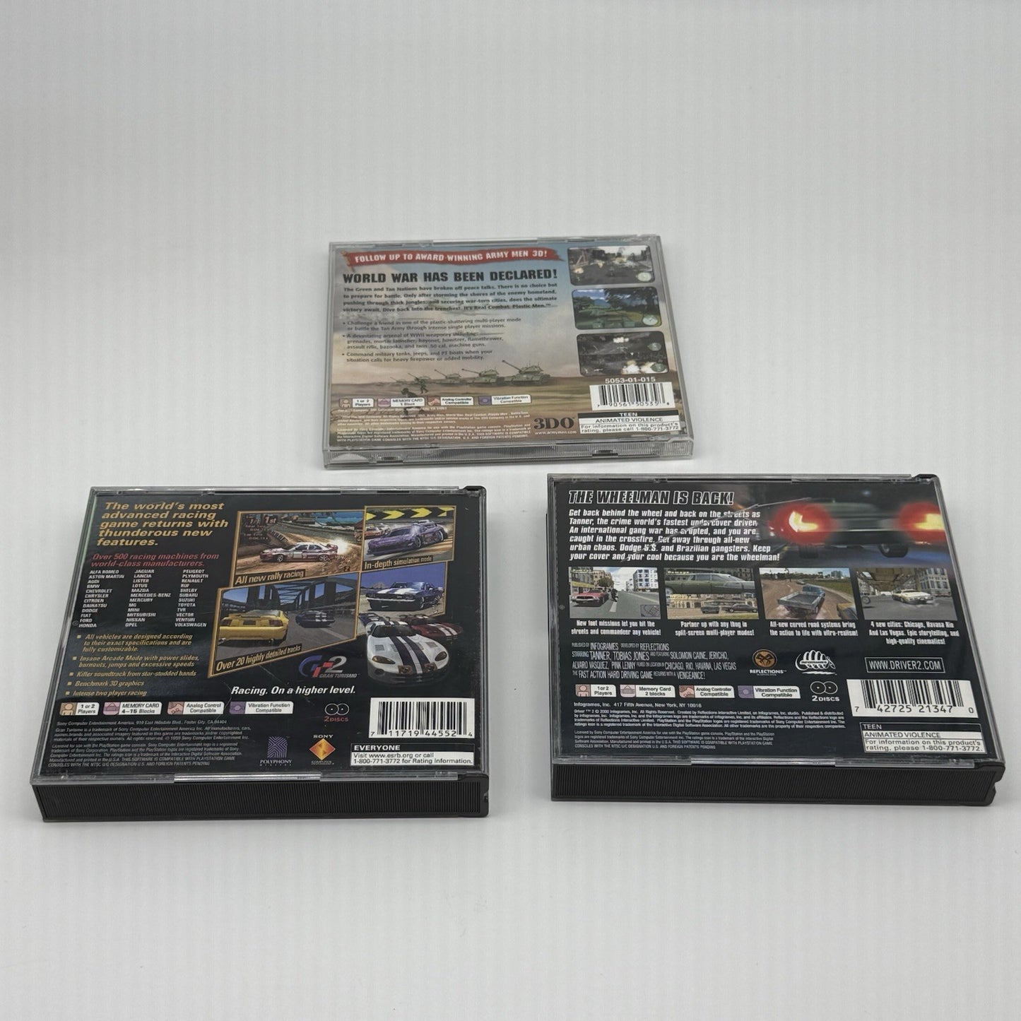 Sony Playstation PS1 Game Lot Of 3: Army Men, Gran Turismo, Driver 2 - Tested23