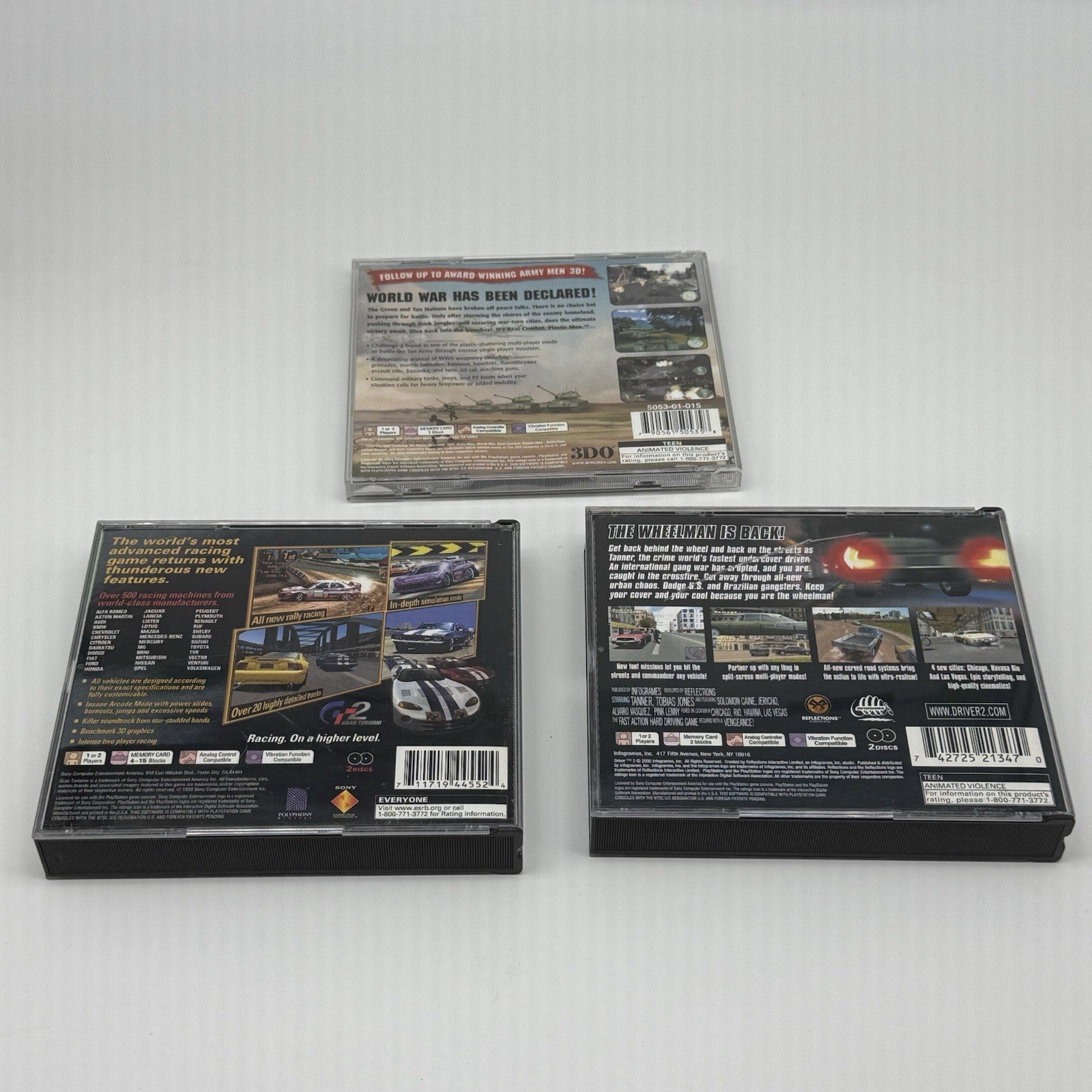 Sony Playstation PS1 Game Lot Of 3: Army Men, Gran Turismo, Driver 2 - Tested23