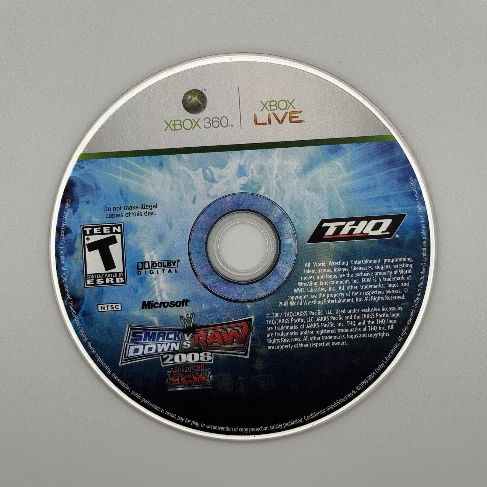 WWE SmackDown vs. Raw 2008 Featuring ECW - Xbox 360 Disc Only Untested0