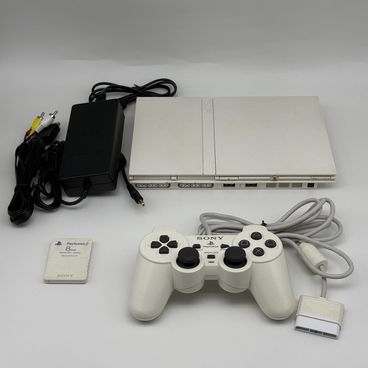 Sony PlayStation 2 PS2 Slim White Console Controller, Memory, Cables Region Free0