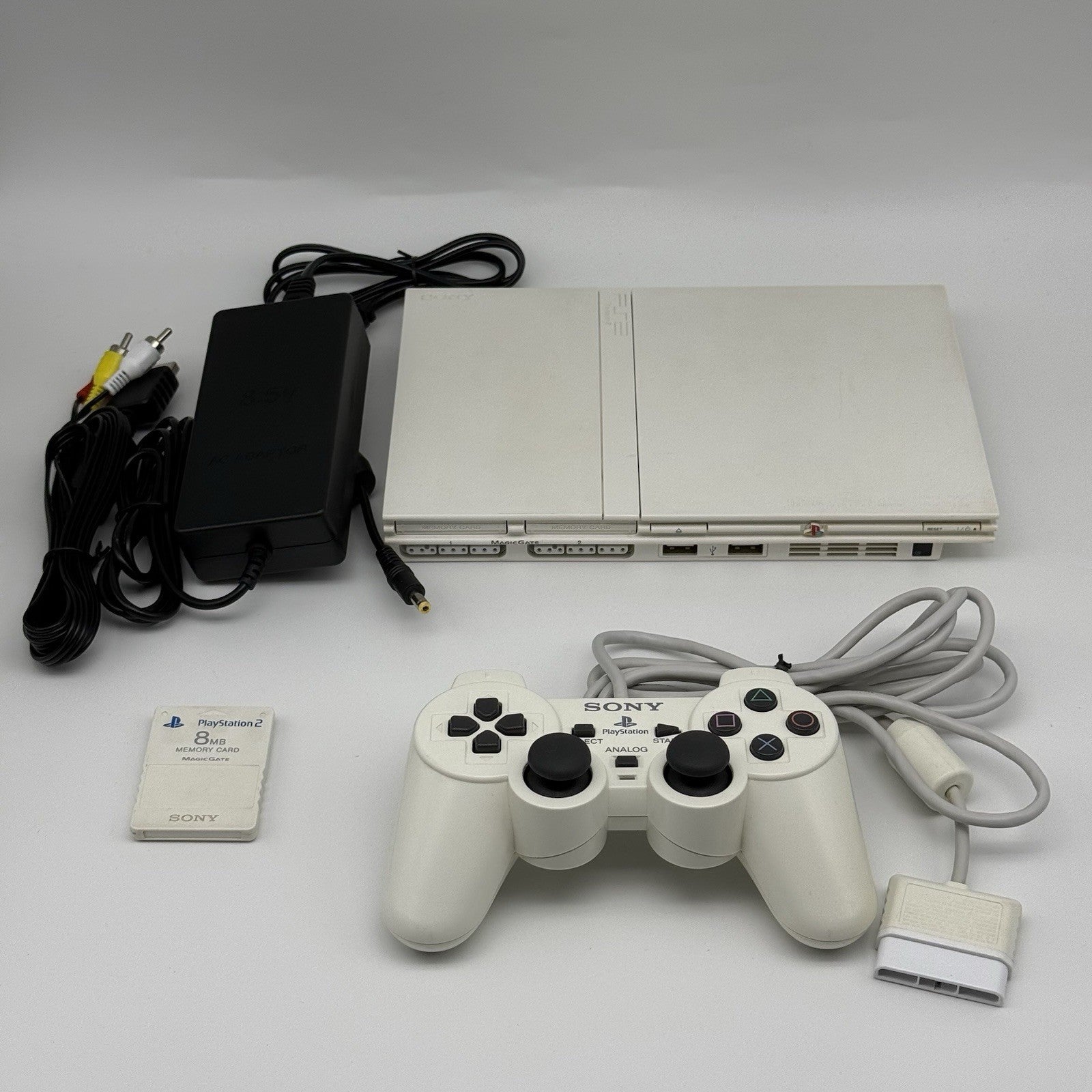Sony PlayStation 2 PS2 Slim White Console Controller, Memory, Cables Region Free0